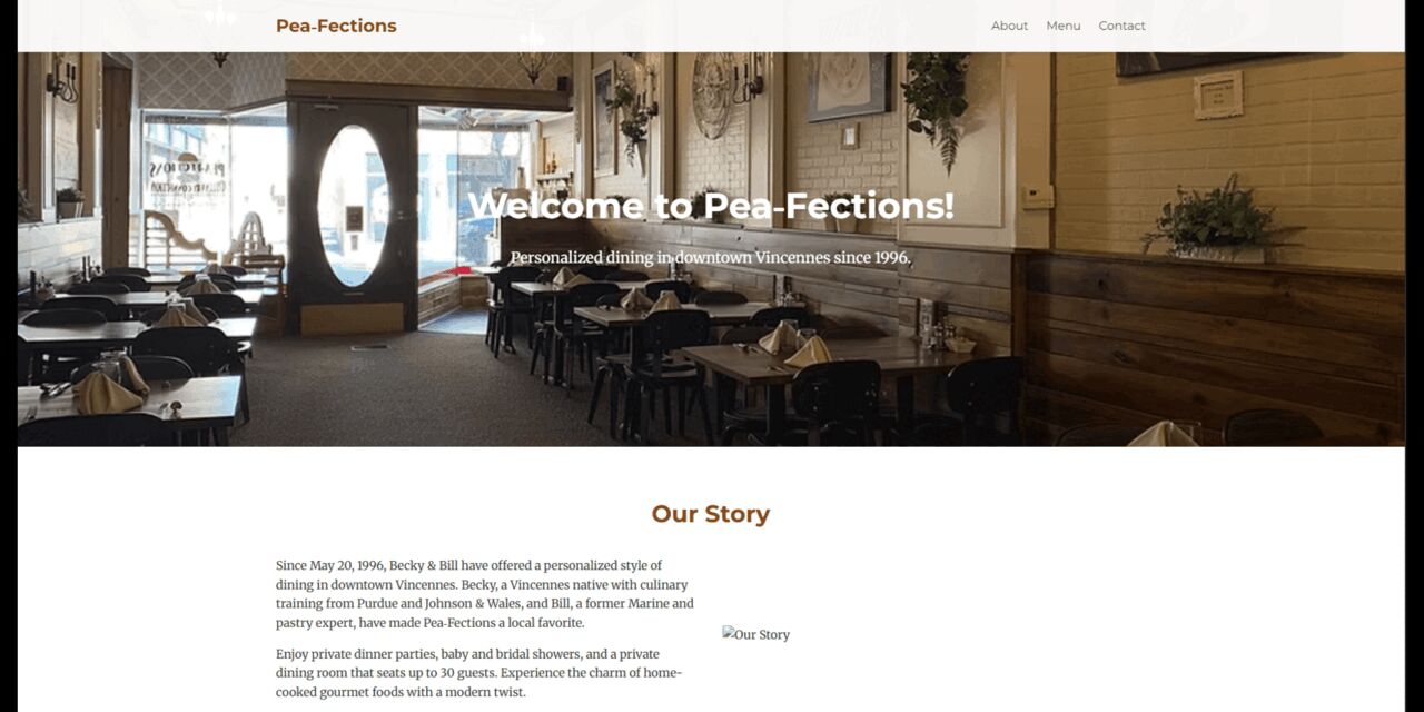 Pea-fections bakery website screenshot