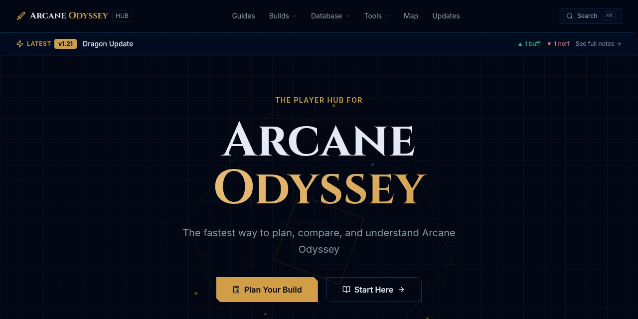 Arcane Odyssey Hub website