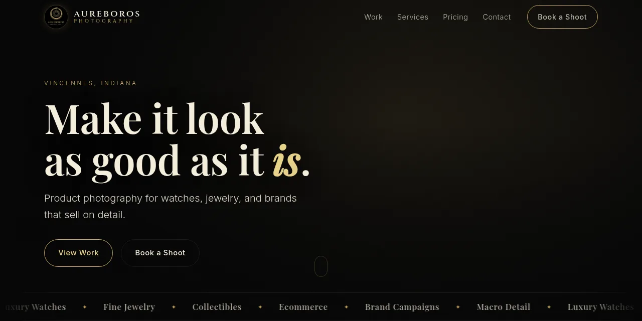 Aureboros Photography website homepage
