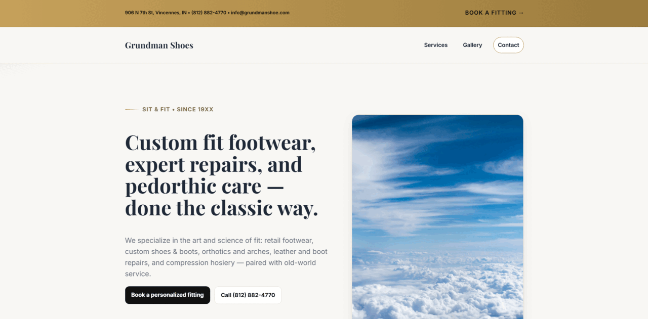 Grundman Shoe website screenshot