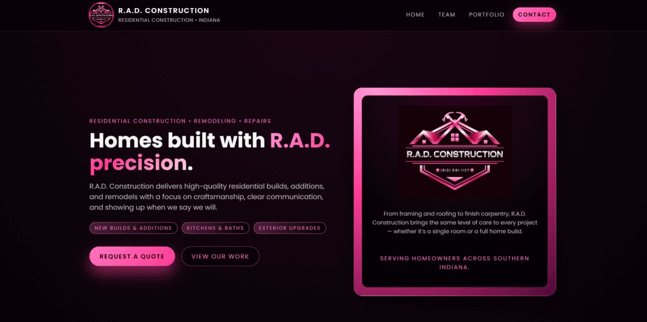 R.A.D. Construction website screenshot